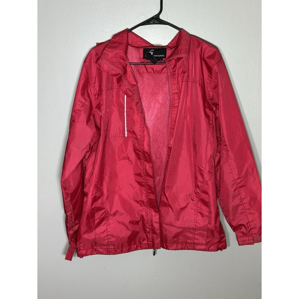 VTG i5 Apparel Red Water Resistant  Zip Windbreaker Rain Jacket Hooded Large